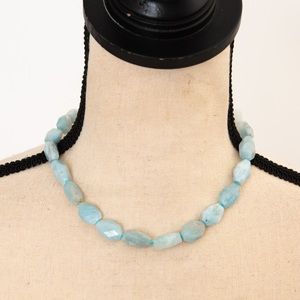 Natural aquamarine nugget style choker necklace with sterling silver